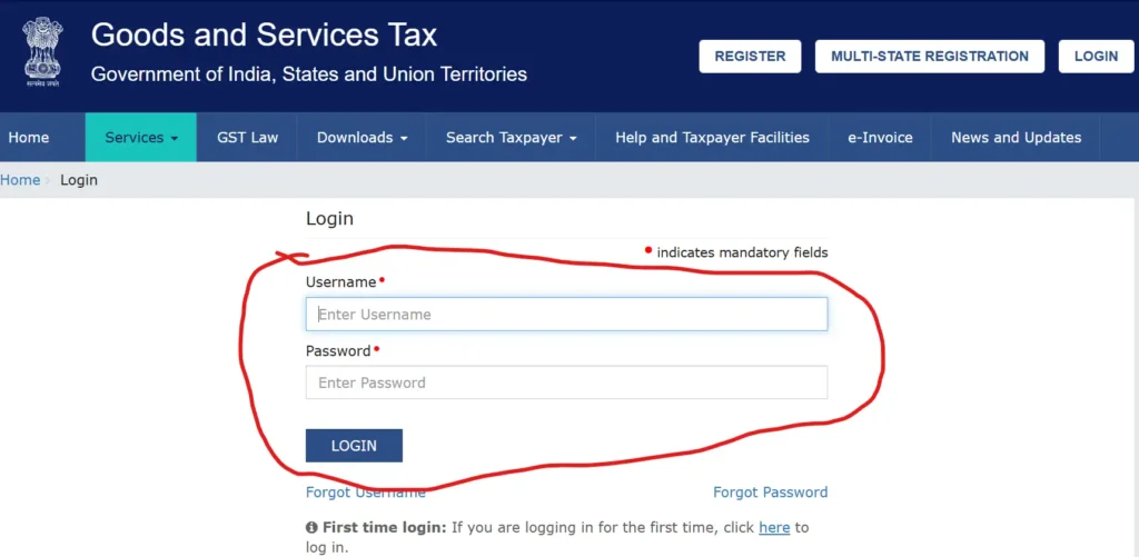 GST portal login for filing gst return online