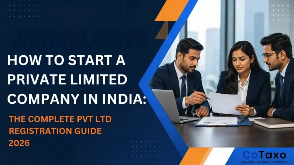 HOW TO START A PRIVATE LIMITED COMPANY IN INDIA: THE COMPLETE PVT LTD REGISTRATION GUIDE 2026." The panel displays metadata including the date October 1, 2026, file size of 46 KB, and dimensions of 1080 by 608 pixels, alongside an empty Alt Text input field with an automated "Generate Alt" button below it.